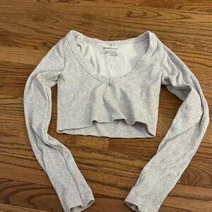 Garage Light Gray Ribbed Long Sleeve Crop Top